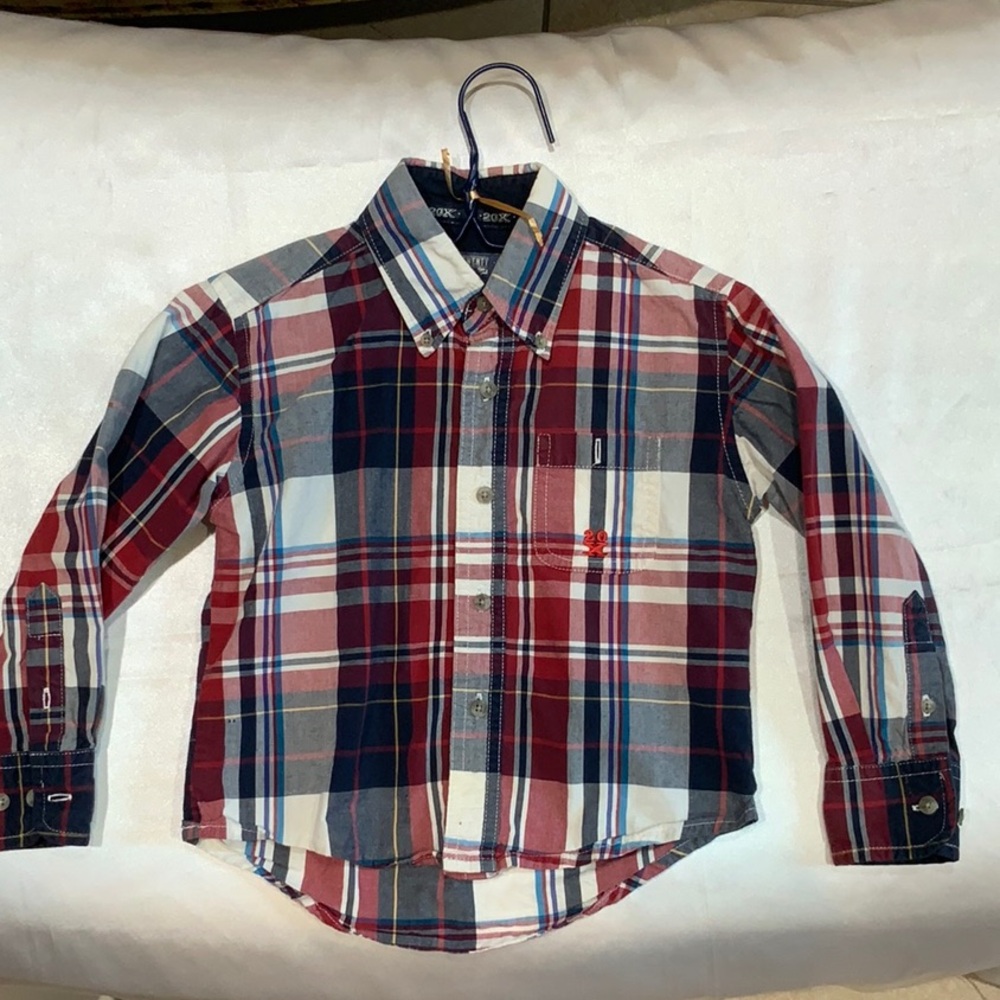 Boys' Plaid Button-Down Shirt - Navy, Red, White
